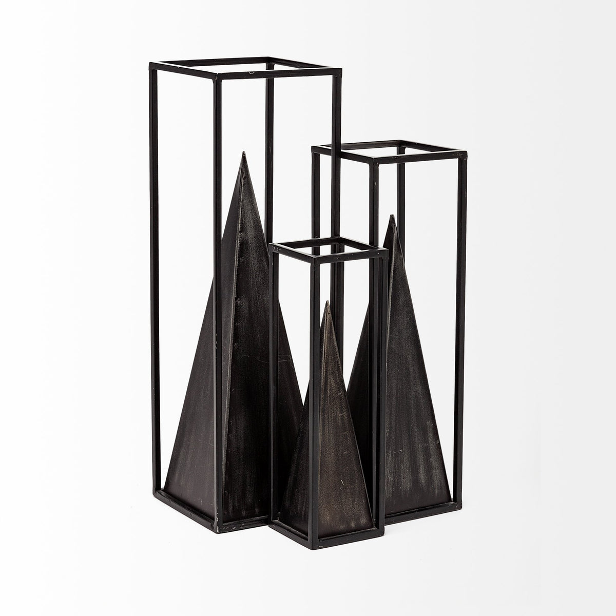 Memphis II (Medium) 4L x 4W Black Metal Pyramid In A Square Frame-Objects-DECOROLALA