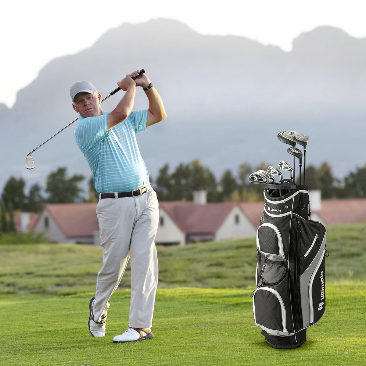 Men's 9 Pieces Complete Golf Club Set-Gray-Golf-DECOROLALA
