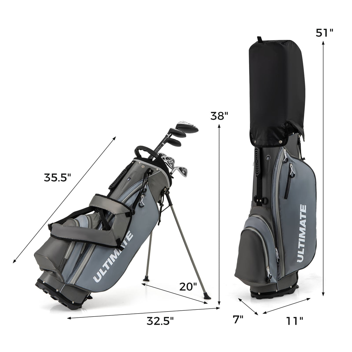 Mens LeftHanded Complete Golf Clubs and Bag Set Portable Lightweight Golf Stand Bag-Grey-Golf-DECOROLALA