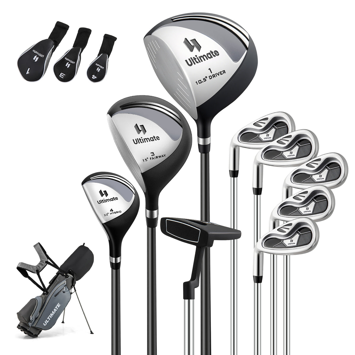 Mens LeftHanded Complete Golf Clubs and Bag Set Portable Lightweight Golf Stand Bag-Grey-Golf-DECOROLALA