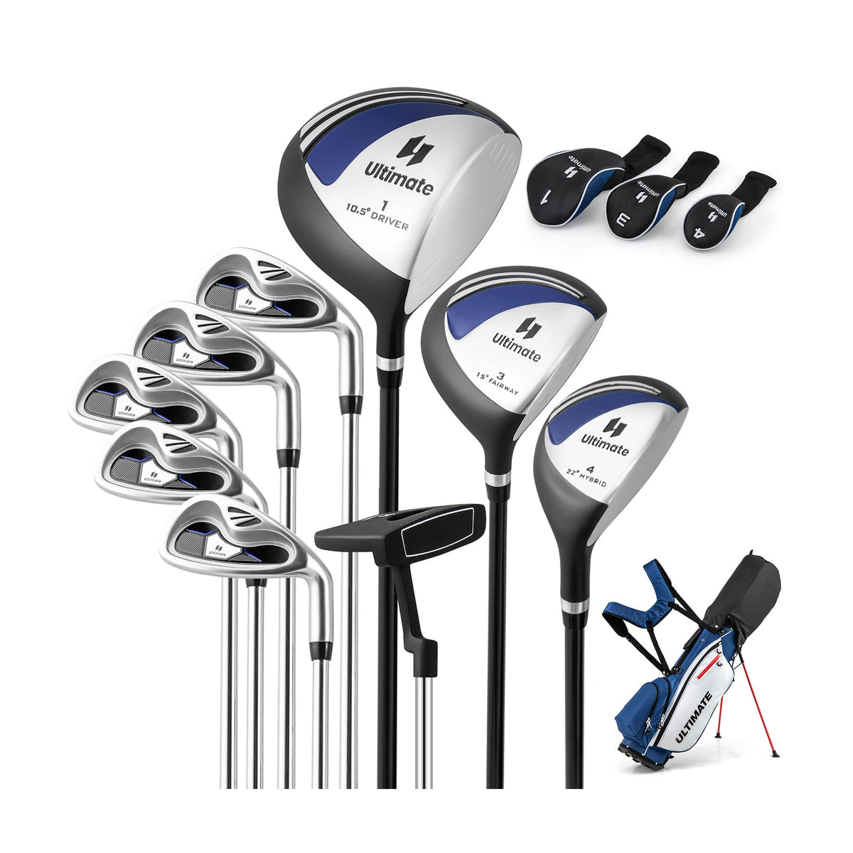 Men’s Profile Complete Golf Club Package Set Includes 10 Pieces-Blue-Golf-DECOROLALA