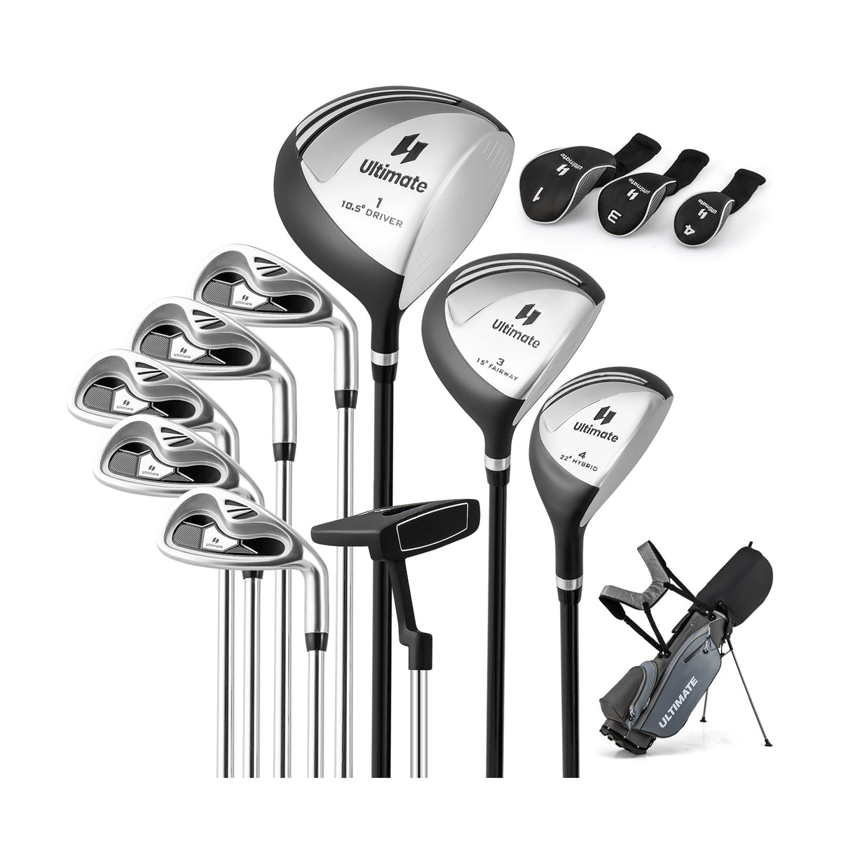 Men’s Profile Complete Golf Club Package Set Includes 10 Pieces-Gray-Golf-DECOROLALA