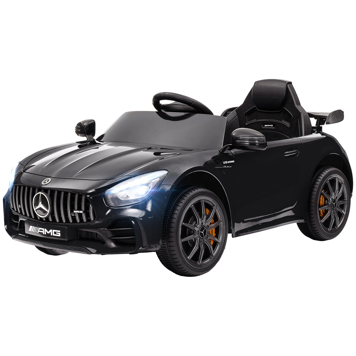 Mercedes-Benz AMG GTR Licensed 12V Battery Powered Kids Electric Car w/ Remote, Soft Start, Lights, Music Horn, Black-Toys & Games > Baby & Toddler Toys > Electric Ride-On Toys > Electric Toy Cars-DECOROLALA