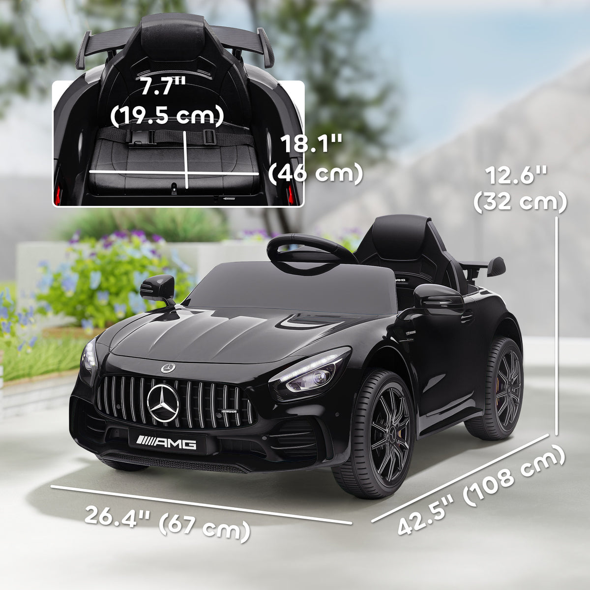 Mercedes-Benz AMG GTR Licensed 12V Battery Powered Kids Electric Car w/ Remote, Soft Start, Lights, Music Horn, Black-Toys & Games > Baby & Toddler Toys > Electric Ride-On Toys > Electric Toy Cars-DECOROLALA