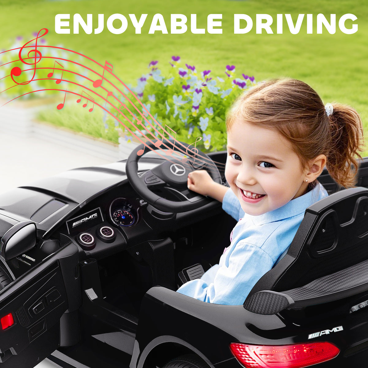 Mercedes-Benz AMG GTR Licensed 12V Battery Powered Kids Electric Car w/ Remote, Soft Start, Lights, Music Horn, Black-Toys & Games > Baby & Toddler Toys > Electric Ride-On Toys > Electric Toy Cars-DECOROLALA