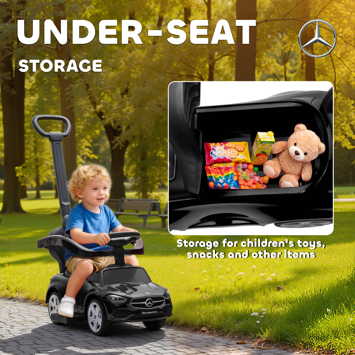 Licensed Mercedes-Benz Push Car for Toddlers, 3-in-1 Sliding Walking Car with Push Handle, Horn, Guardrail-Toys & Games > Baby & Toddler Toys > Riding & Rocking Toys > Push Cars for Toddlers-DECOROLALA