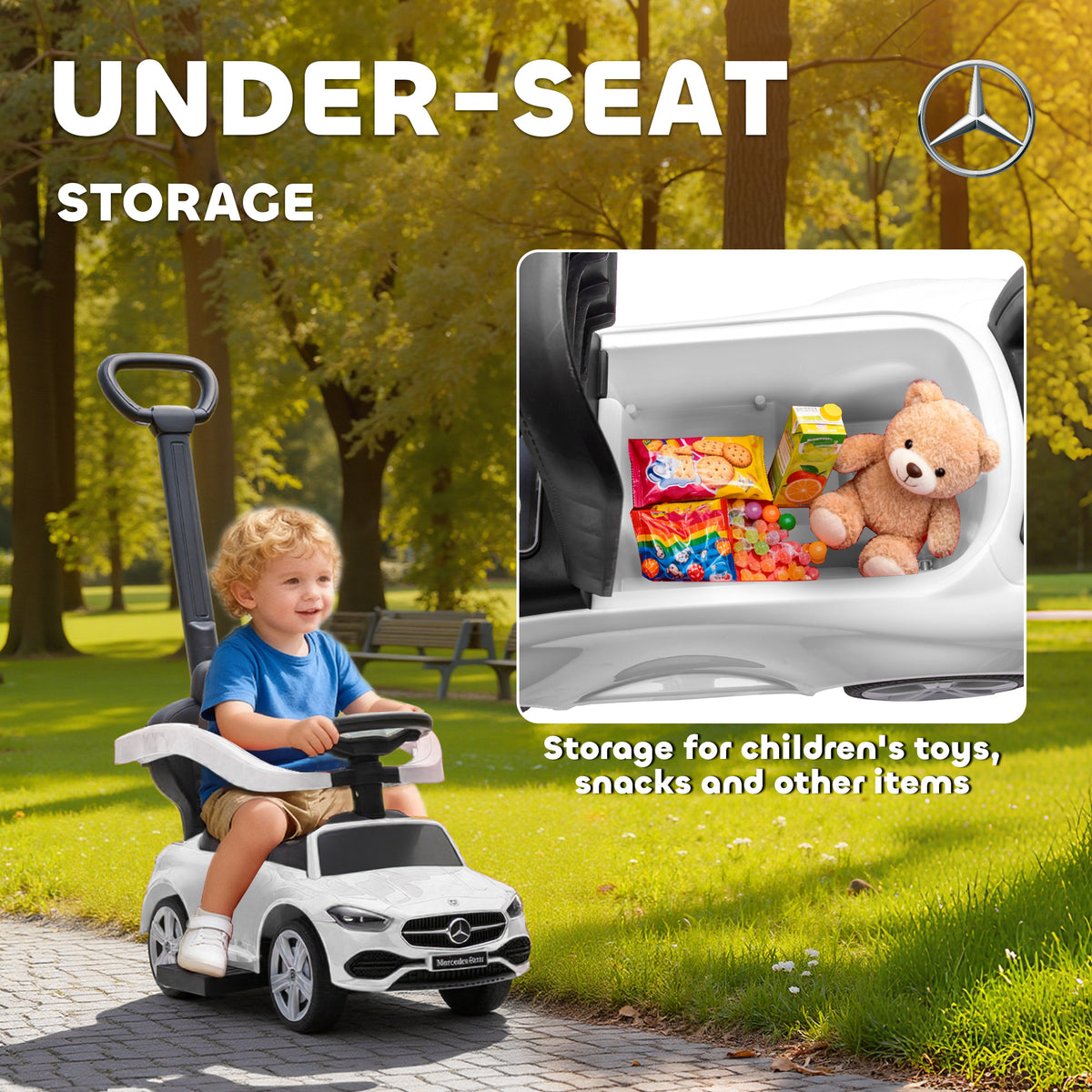 Licensed Mercedes-Benz Push Car for Toddlers, 3-in-1 Sliding Walking Car with Push Handle, Horn, Guardrail-Toys & Games > Baby & Toddler Toys > Riding & Rocking Toys > Push Cars for Toddlers-DECOROLALA