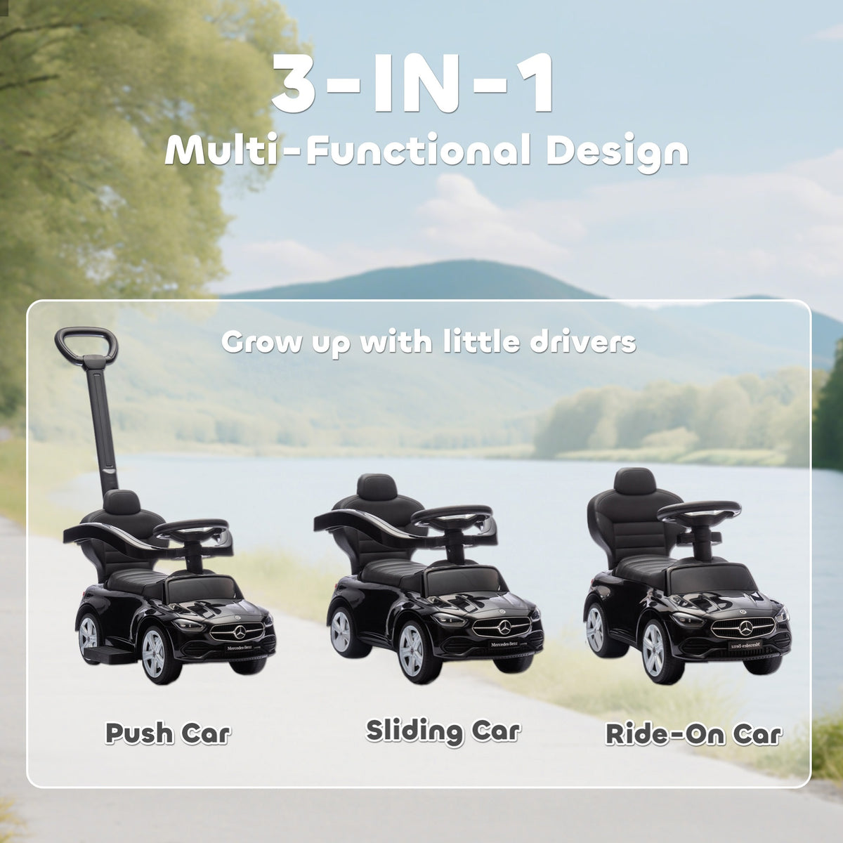 Licensed Mercedes-Benz Push Car for Toddlers, 3-in-1 Sliding Walking Car with Push Handle, Horn, Guardrail-Toys & Games > Baby & Toddler Toys > Riding & Rocking Toys > Push Cars for Toddlers-DECOROLALA