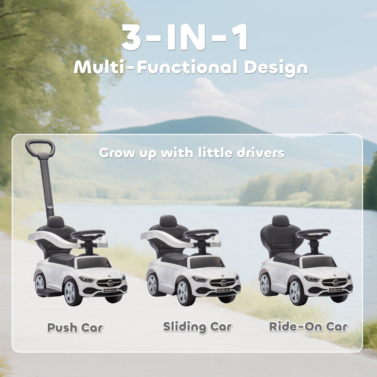 Licensed Mercedes-Benz Push Car for Toddlers, 3-in-1 Sliding Walking Car with Push Handle, Horn, Guardrail-Toys & Games > Baby & Toddler Toys > Riding & Rocking Toys > Push Cars for Toddlers-DECOROLALA