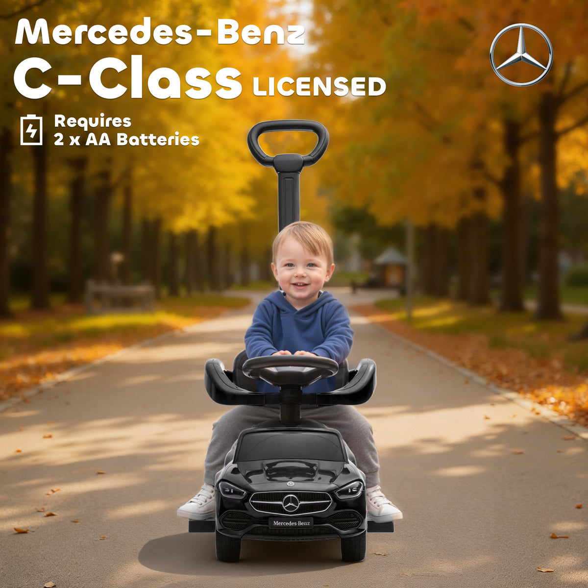 Licensed Mercedes-Benz Push Car for Toddlers, 3-in-1 Sliding Walking Car with Push Handle, Horn, Guardrail-Toys & Games > Baby & Toddler Toys > Riding & Rocking Toys > Push Cars for Toddlers-DECOROLALA