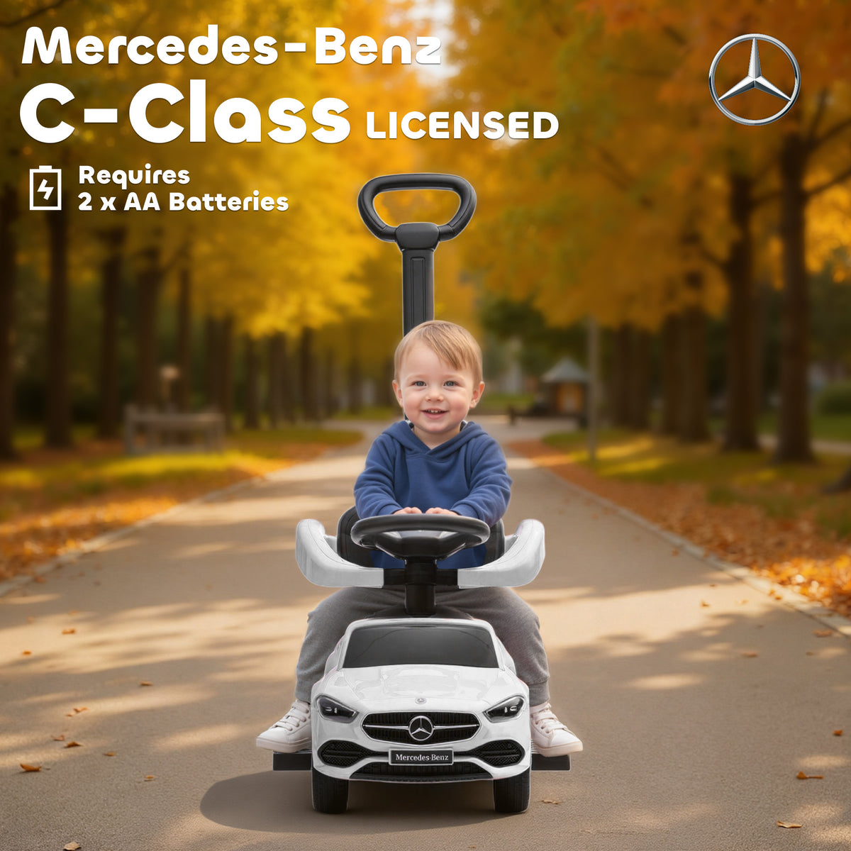 Licensed Mercedes-Benz Push Car for Toddlers, 3-in-1 Sliding Walking Car with Push Handle, Horn, Guardrail-Toys & Games > Baby & Toddler Toys > Riding & Rocking Toys > Push Cars for Toddlers-DECOROLALA