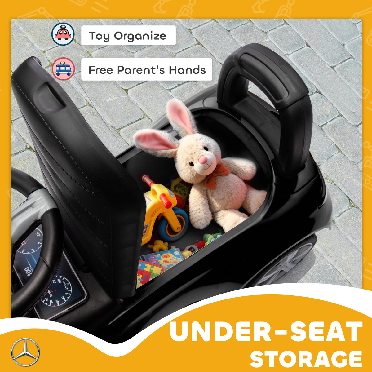 Mercedes-Benz C-Class Kids Ride On Car, Foot-to-Floor Sliding Walker with Under-Seat Storage, for 18-36 M, Black-Toys & Games > Baby & Toddler Toys > Riding & Rocking Toys > Push Cars for Toddlers-DECOROLALA