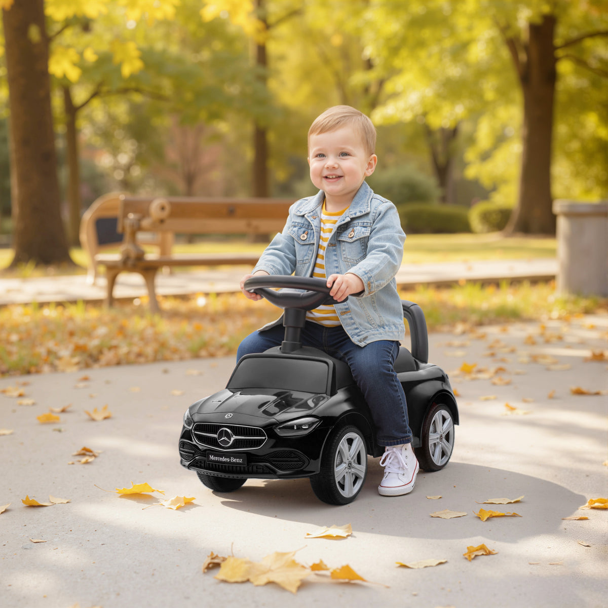 Mercedes-Benz C-Class Kids Ride On Car, Foot-to-Floor Sliding Walker with Under-Seat Storage, for 18-36 M, Black-Toys & Games > Baby & Toddler Toys > Riding & Rocking Toys > Push Cars for Toddlers-DECOROLALA