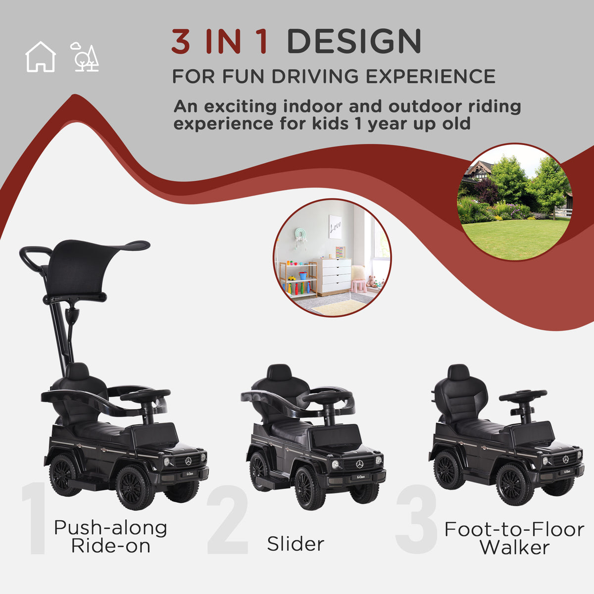 Mercedes-Benz G350 Licensed Push Car, 3-in-1 Toddler Sliding Car with Horn, Steering, Foot Rest, Seat Storage-Toys & Games > Baby & Toddler Toys > Riding & Rocking Toys > Push Cars for Toddlers-DECOROLALA