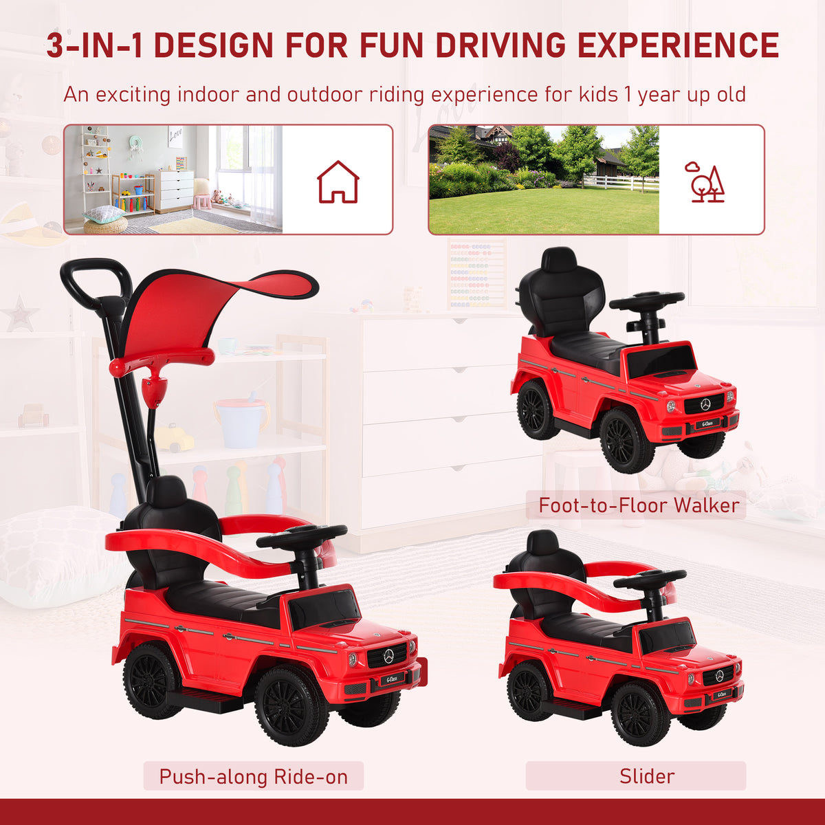 Mercedes-Benz G350 Licensed Push Car, 3-in-1 Toddler Sliding Car with Horn, Steering, Foot Rest, Seat Storage-Toys & Games > Baby & Toddler Toys > Riding & Rocking Toys > Push Cars for Toddlers-DECOROLALA