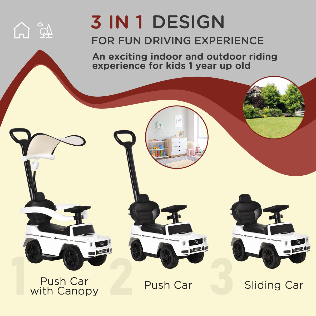 Mercedes-Benz G350 Licensed Push Car, 3-in-1 Toddler Sliding Car with Horn, Steering, Foot Rest, Seat Storage-Toys & Games > Baby & Toddler Toys > Riding & Rocking Toys > Push Cars for Toddlers-DECOROLALA