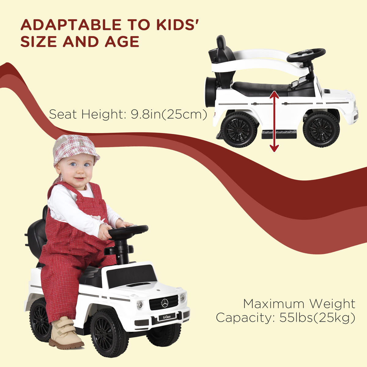 Mercedes-Benz G350 Licensed Push Car, 3-in-1 Toddler Sliding Car with Horn, Steering, Foot Rest, Seat Storage-Toys & Games > Baby & Toddler Toys > Riding & Rocking Toys > Push Cars for Toddlers-DECOROLALA