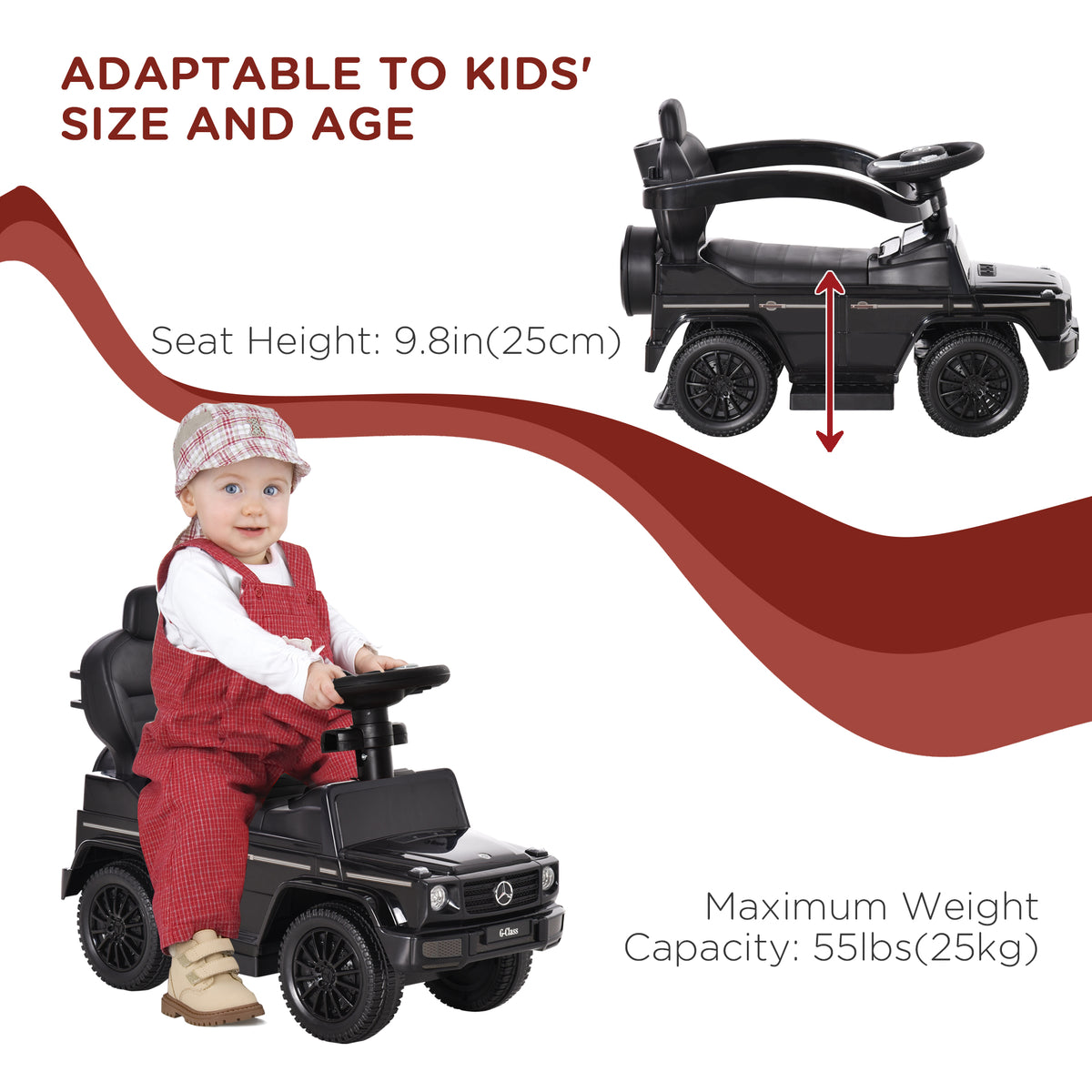Mercedes-Benz G350 Licensed Push Car, 3-in-1 Toddler Sliding Car with Horn, Steering, Foot Rest, Seat Storage-Toys & Games > Baby & Toddler Toys > Riding & Rocking Toys > Push Cars for Toddlers-DECOROLALA