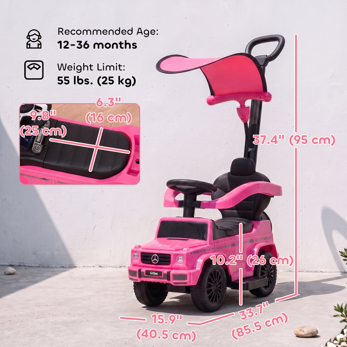 Mercedes-Benz G350 Licensed Push Car, 3-in-1 Toddler Sliding Car with Horn, Steering, Foot Rest, Seat Storage-Toys & Games > Baby & Toddler Toys > Riding & Rocking Toys > Push Cars for Toddlers-DECOROLALA