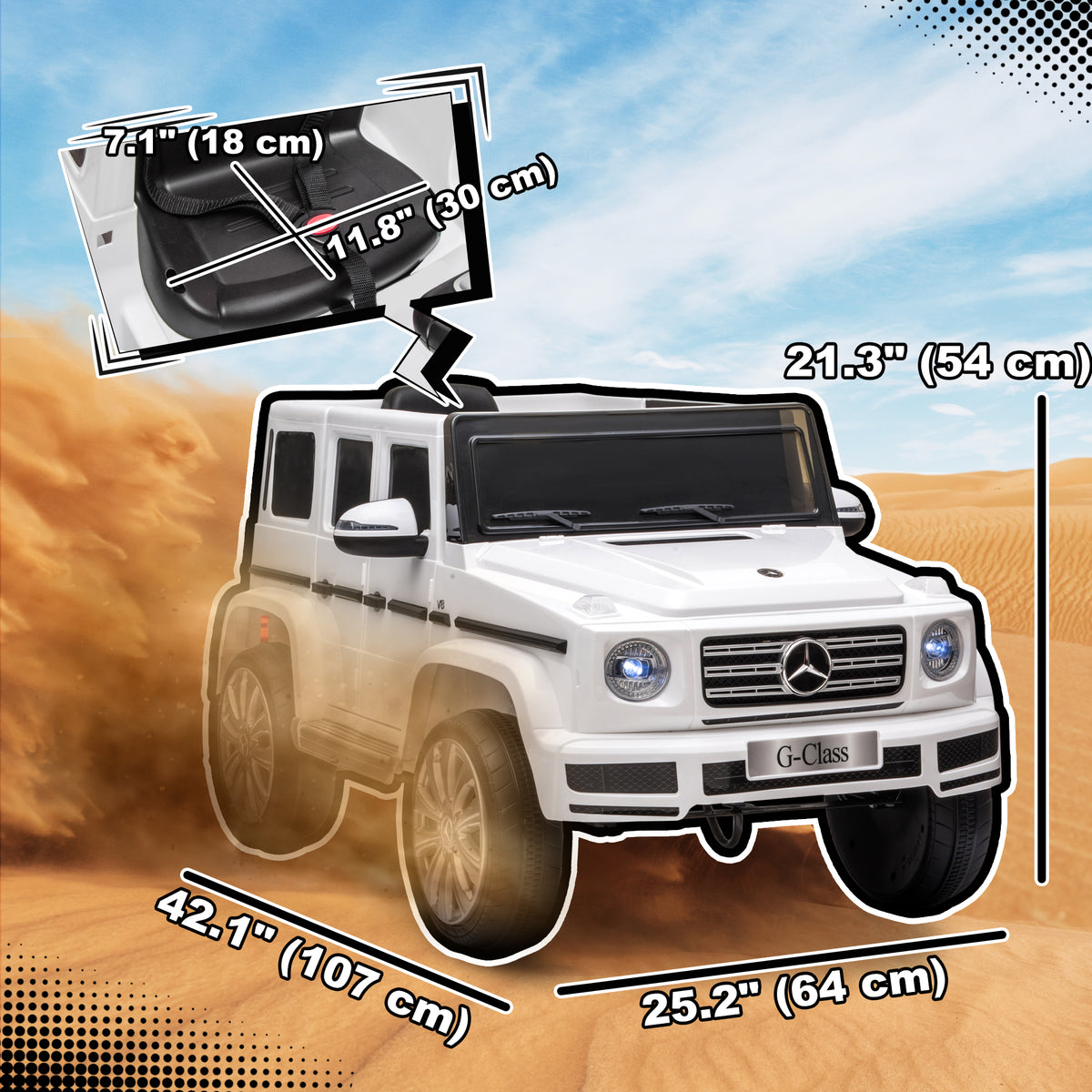 Mercedes Benz G500 Licensed 12V Kids Ride on Car with Remote Control, Music, Lights, MP3 for 37-96 months, White-Toys & Games > Baby & Toddler Toys > Electric Ride-On Toys > Electric Toy Cars-DECOROLALA