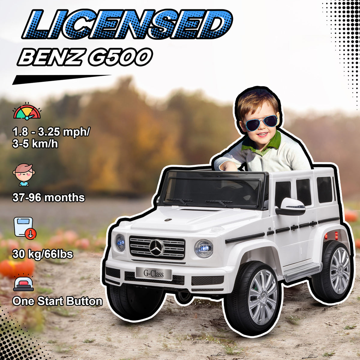 Mercedes Benz G500 Licensed 12V Kids Ride on Car with Remote Control, Music, Lights, MP3 for 37-96 months, White-Toys & Games > Baby & Toddler Toys > Electric Ride-On Toys > Electric Toy Cars-DECOROLALA
