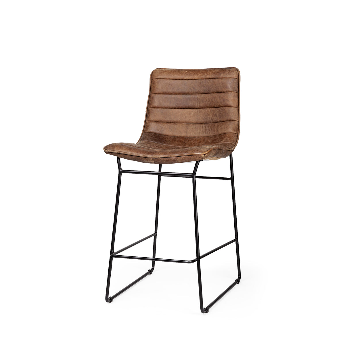 Meritt 37" Total Height Brown Leather Seat Black Metal Frame Stool-Bar Stools-DECOROLALA