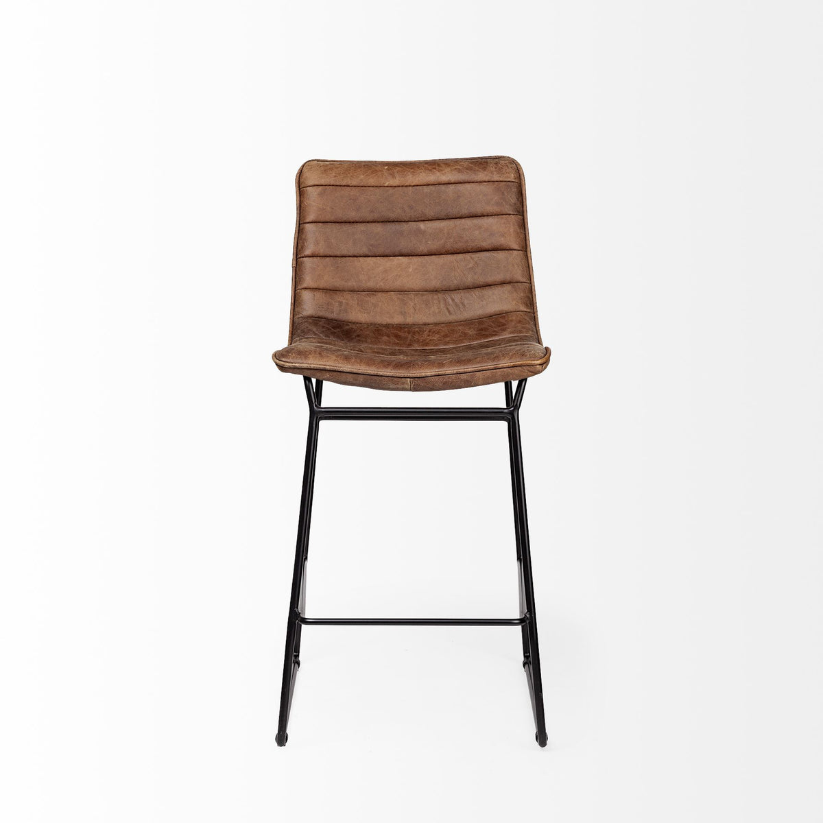 Meritt 37" Total Height Brown Leather Seat Black Metal Frame Stool-Bar Stools-DECOROLALA