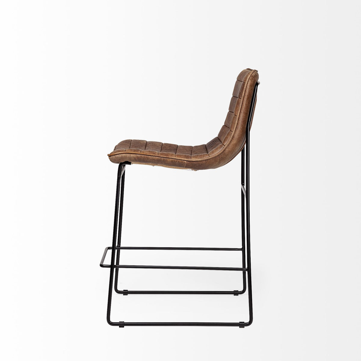 Meritt 37" Total Height Brown Leather Seat Black Metal Frame Stool-Bar Stools-DECOROLALA
