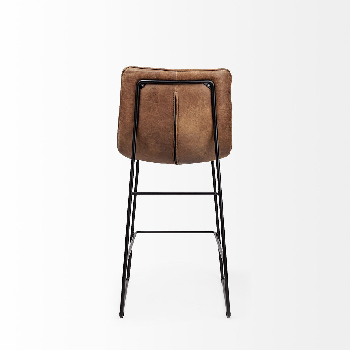Meritt 37" Total Height Brown Leather Seat Black Metal Frame Stool-Bar Stools-DECOROLALA