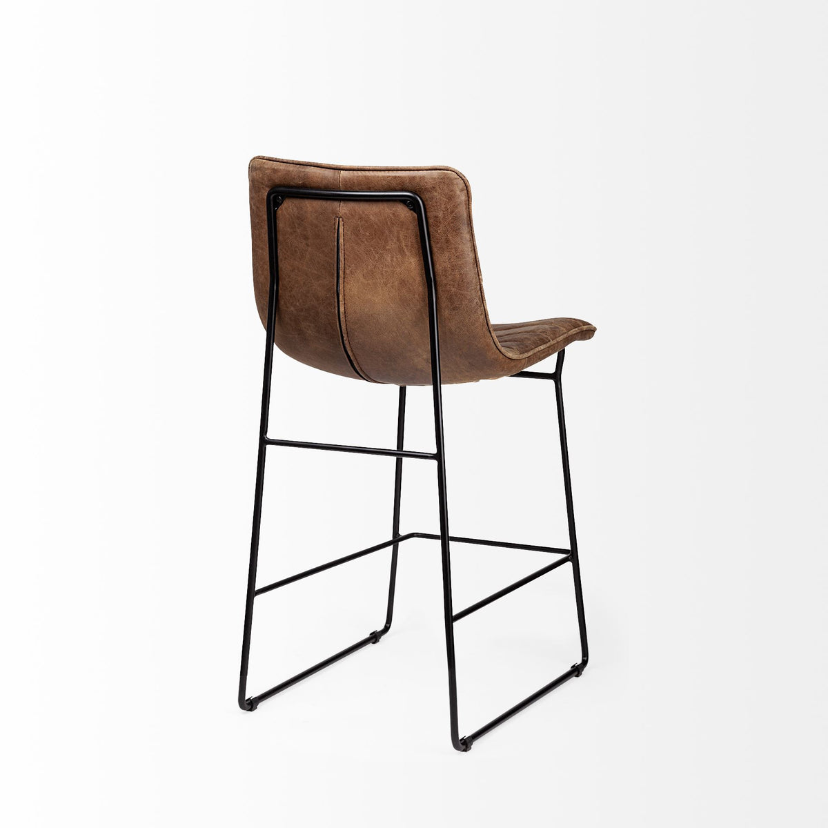 Meritt 37" Total Height Brown Leather Seat Black Metal Frame Stool-Bar Stools-DECOROLALA