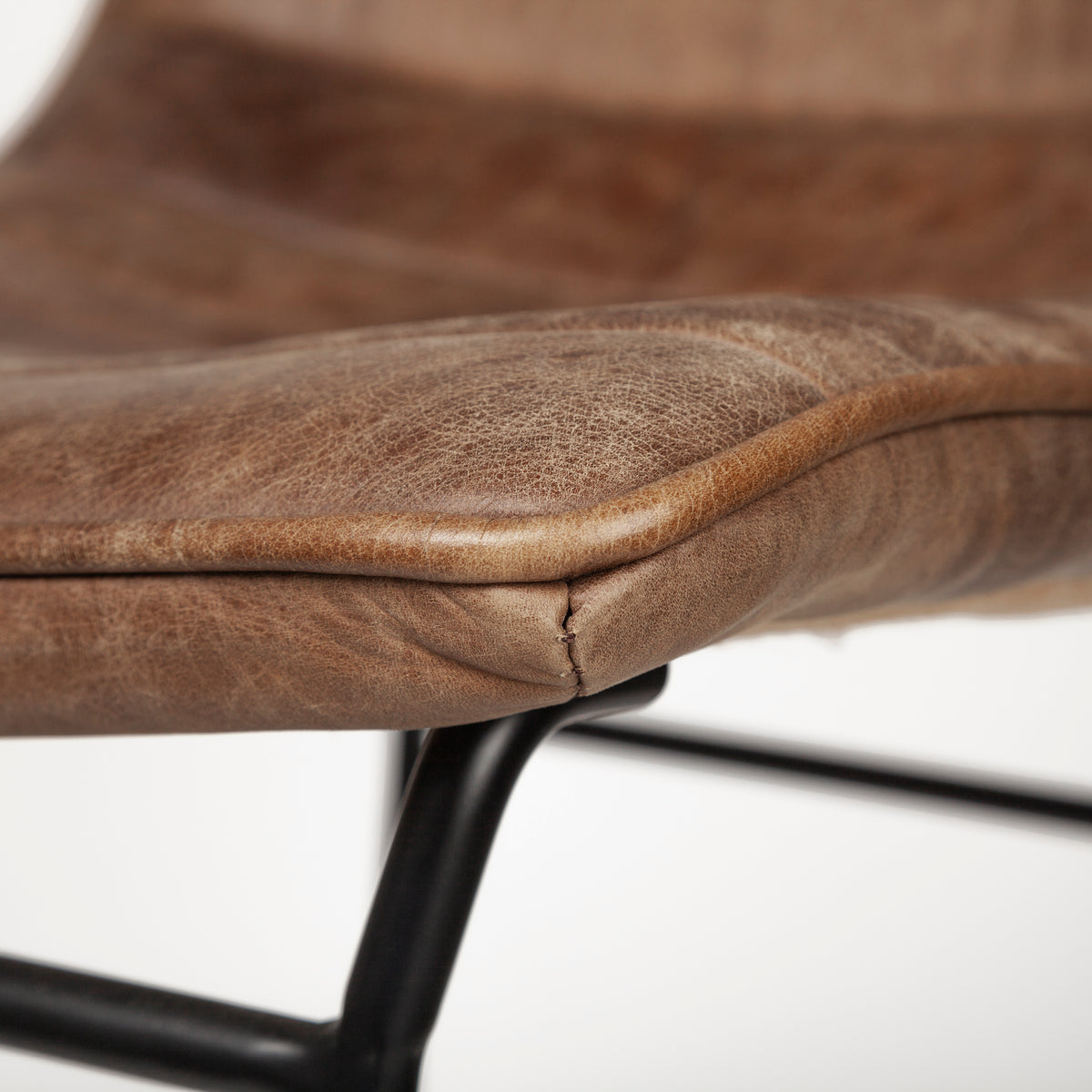 Meritt 37" Total Height Brown Leather Seat Black Metal Frame Stool-Bar Stools-DECOROLALA