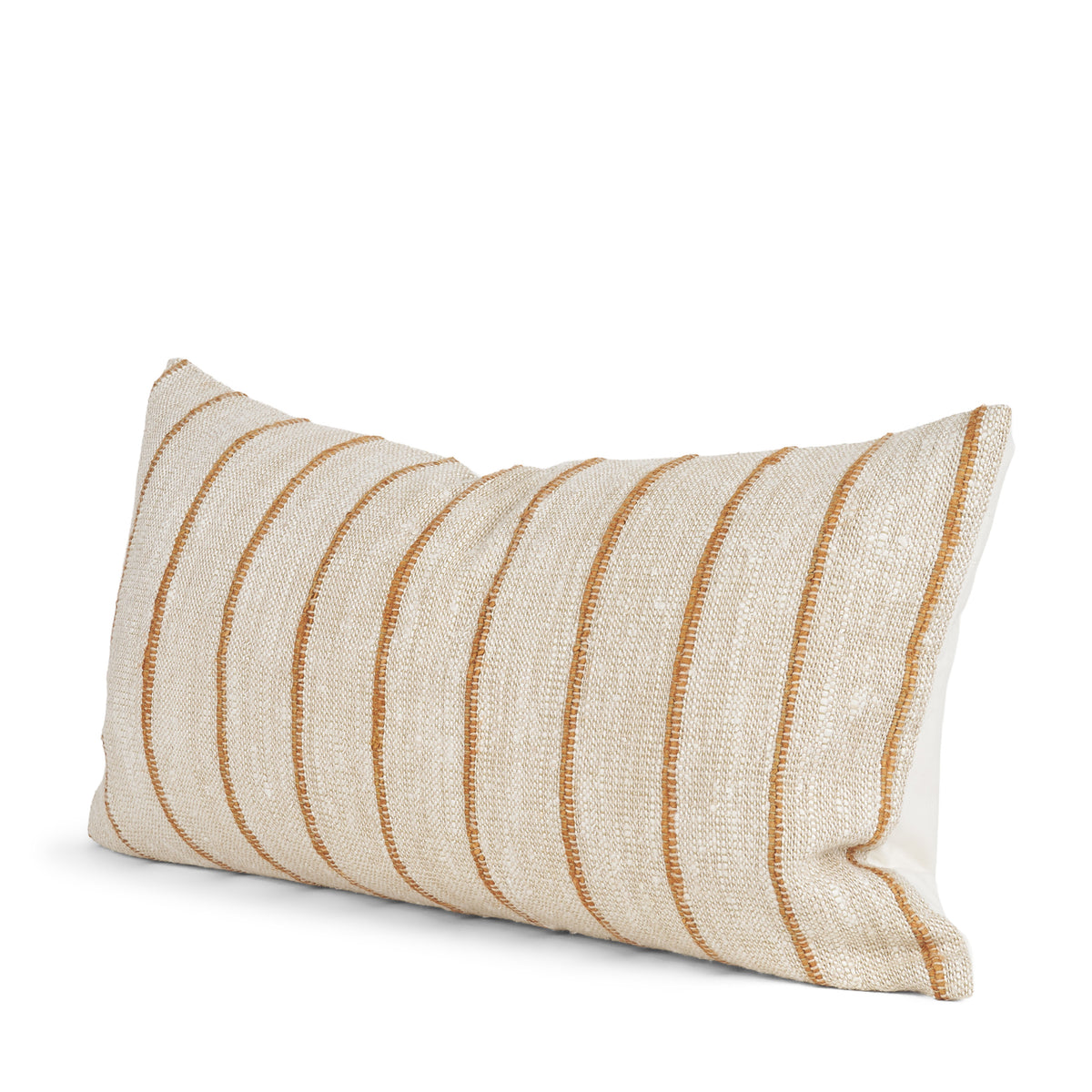 Merrick 14x26 Lumbar Natural Beige w/ Orange Stripes Decorative Pillow-Decorative Pillows-DECOROLALA