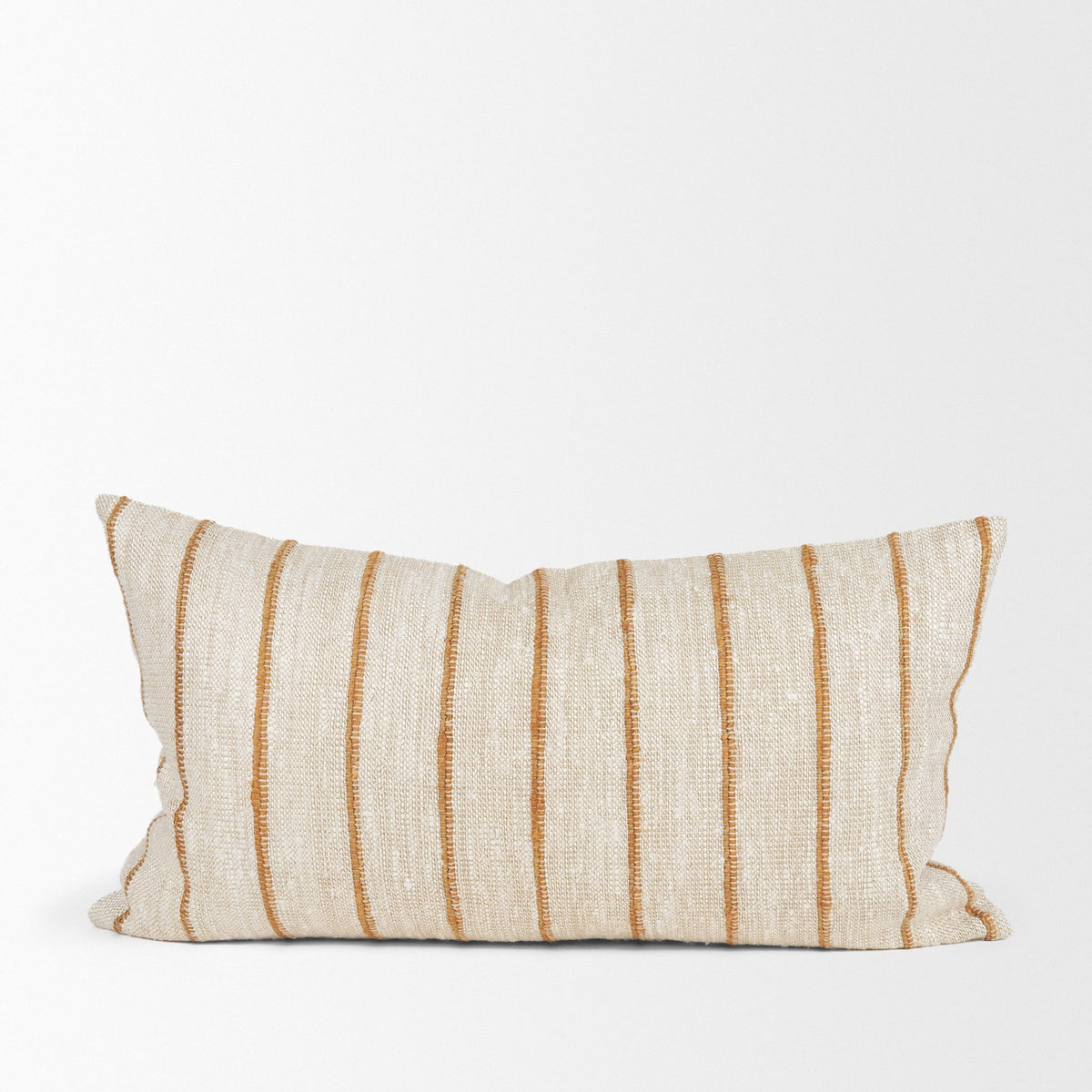 Merrick 14x26 Lumbar Natural Beige w/ Orange Stripes Decorative Pillow-Decorative Pillows-DECOROLALA