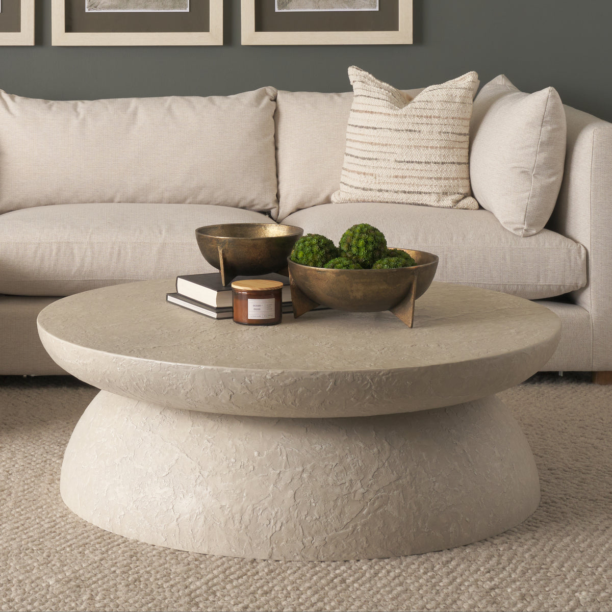 Mesa 48" Round Stone Finish Coffee Table-Coffee Tables-DECOROLALA