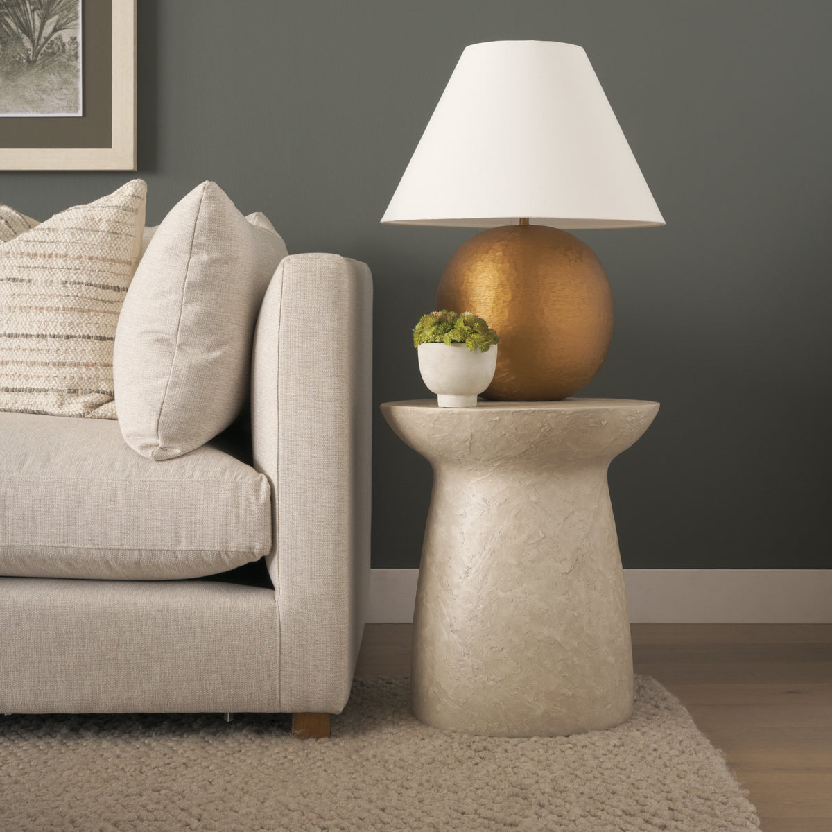 Mesa Round Stone Finish Pillar Accent Table-Accent Tables-DECOROLALA