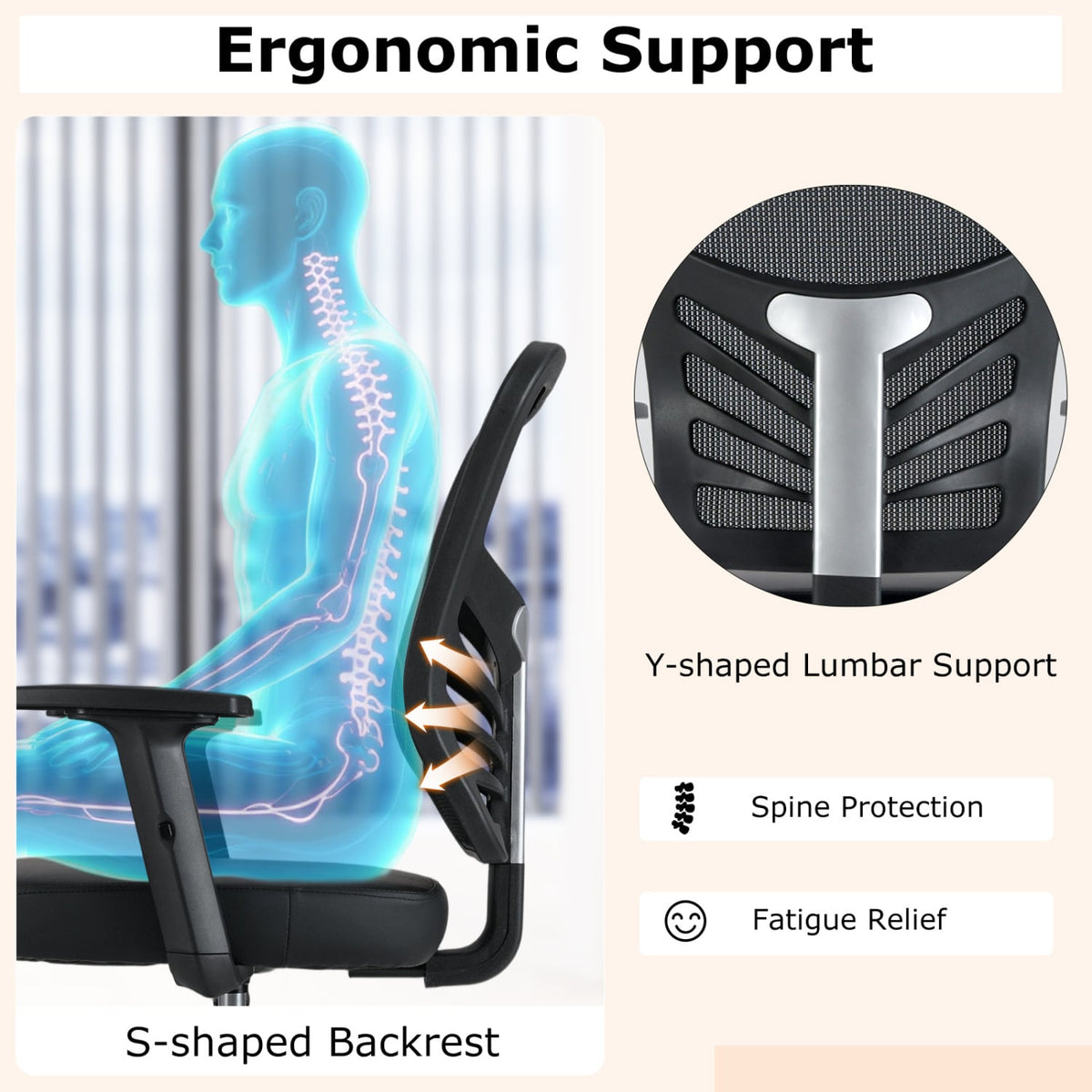 Mesh Drafting Chair Office Chair with Adjustable Armrests and Foot-Ring-Black-Mesh Chairs-DECOROLALA