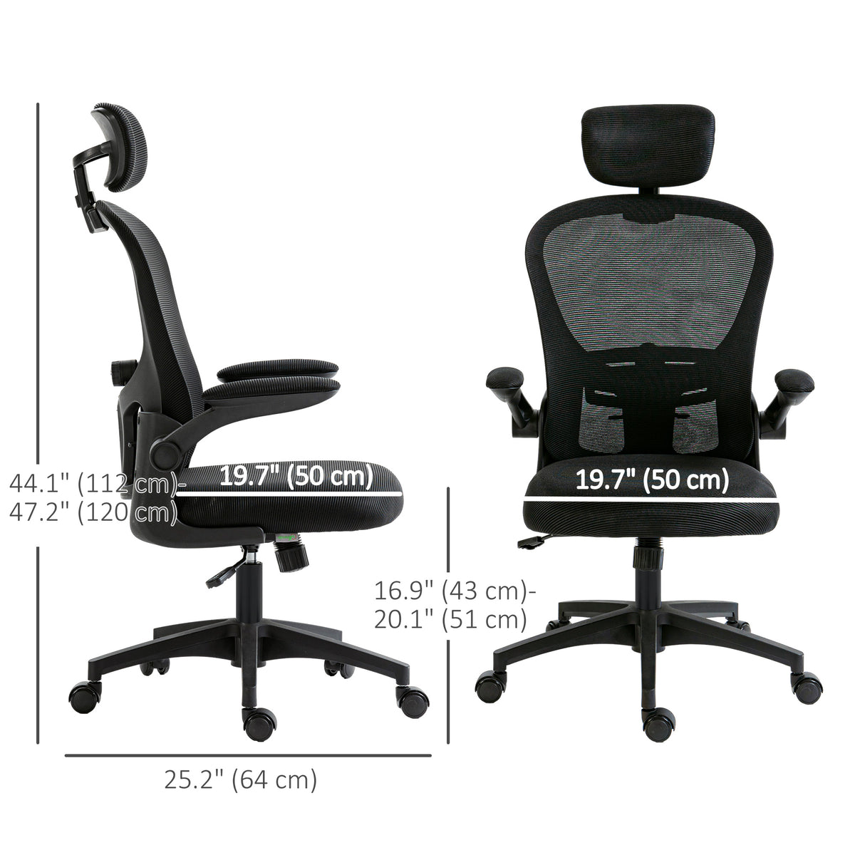 Mesh Office Chair - 4D Lumbar Support & Flip-up Arms, Black-Office Products > Office Furniture > Office Chairs-DECOROLALA