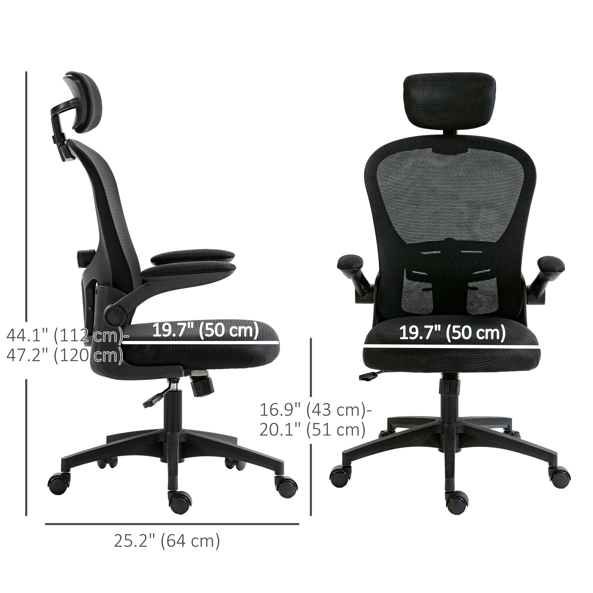 Mesh Office Chair - 4D Lumbar Support & Flip-up Arms, Black-Office Products > Office Furniture > Office Chairs-DECOROLALA