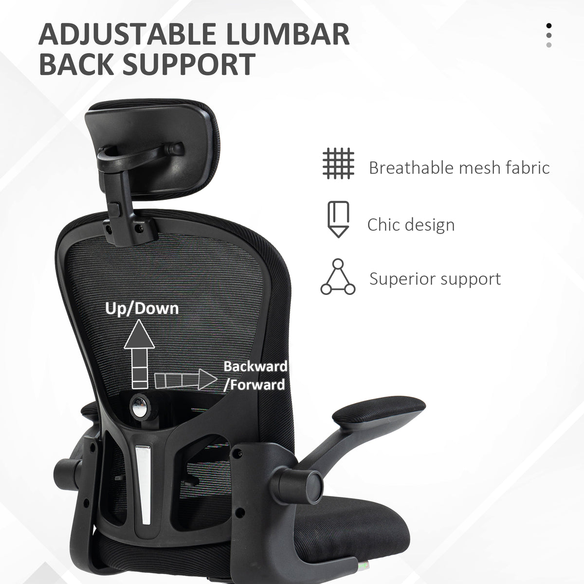 Mesh Office Chair - 4D Lumbar Support & Flip-up Arms, Black-Office Products > Office Furniture > Office Chairs-DECOROLALA