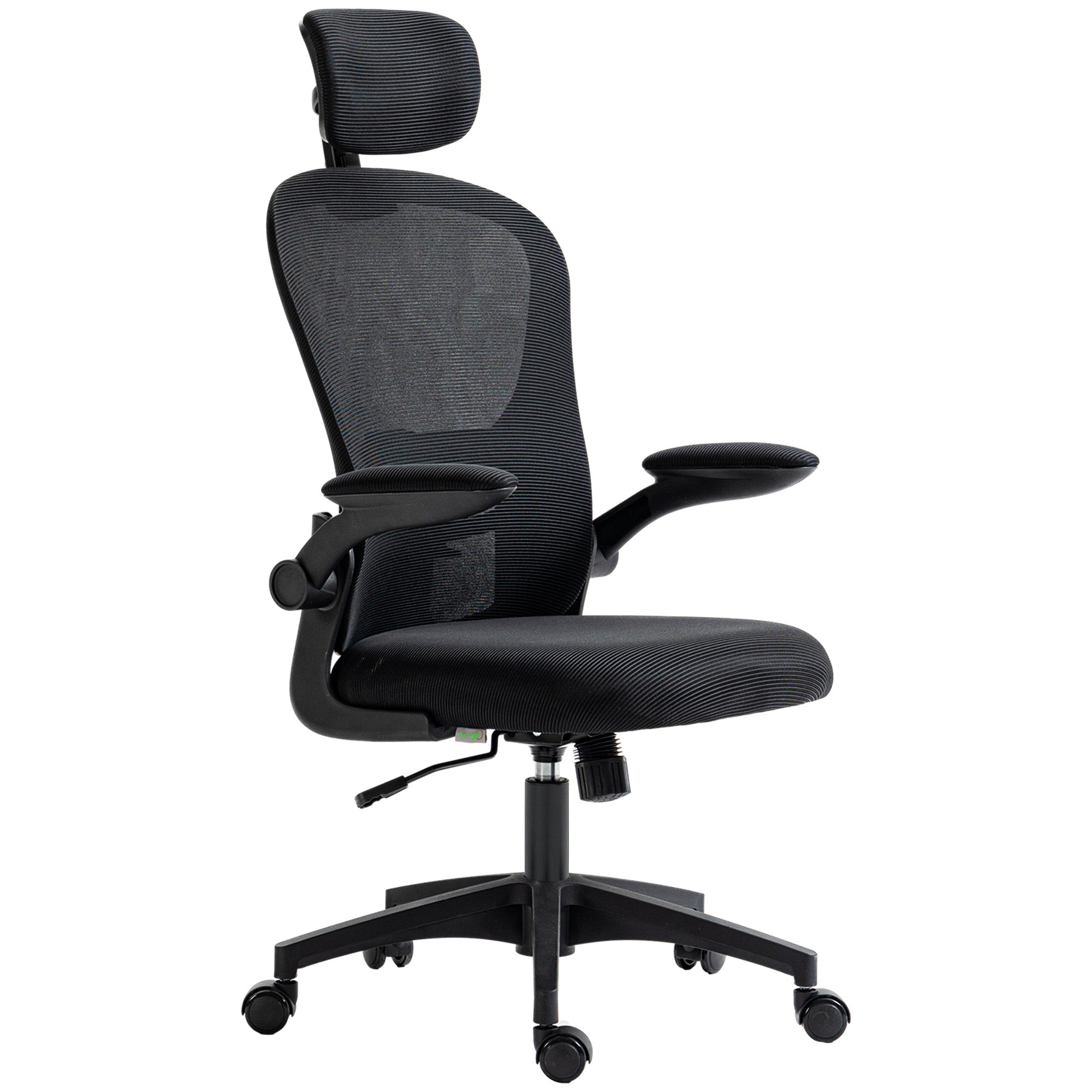Mesh Office Chair - 4D Lumbar Support & Flip-up Arms, Black-Office Products > Office Furniture > Office Chairs-DECOROLALA