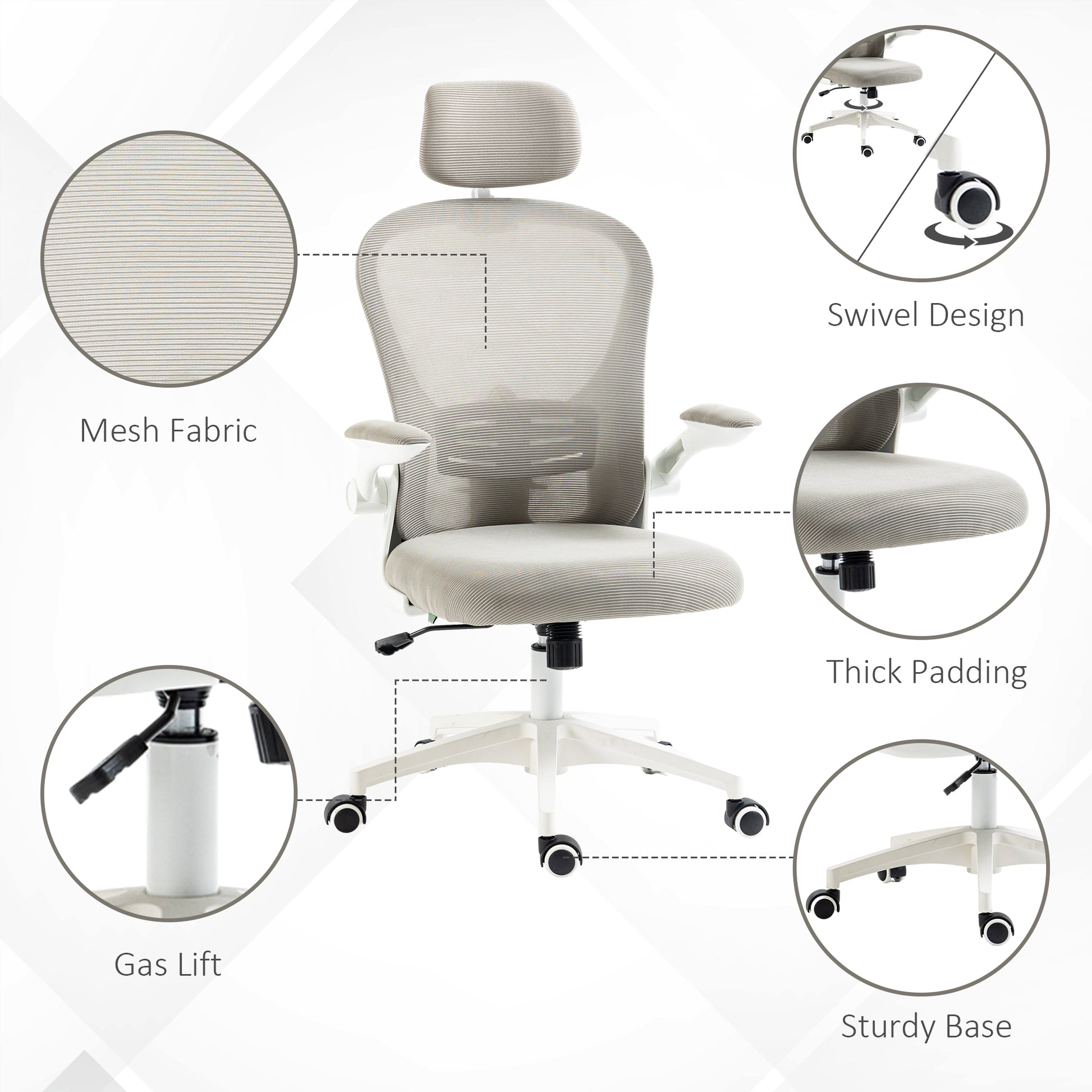Mesh Office Chair - Grey with 4D Lumbar Support-Office Products > Office Furniture > Office Chairs > Task Chairs-DECOROLALA
