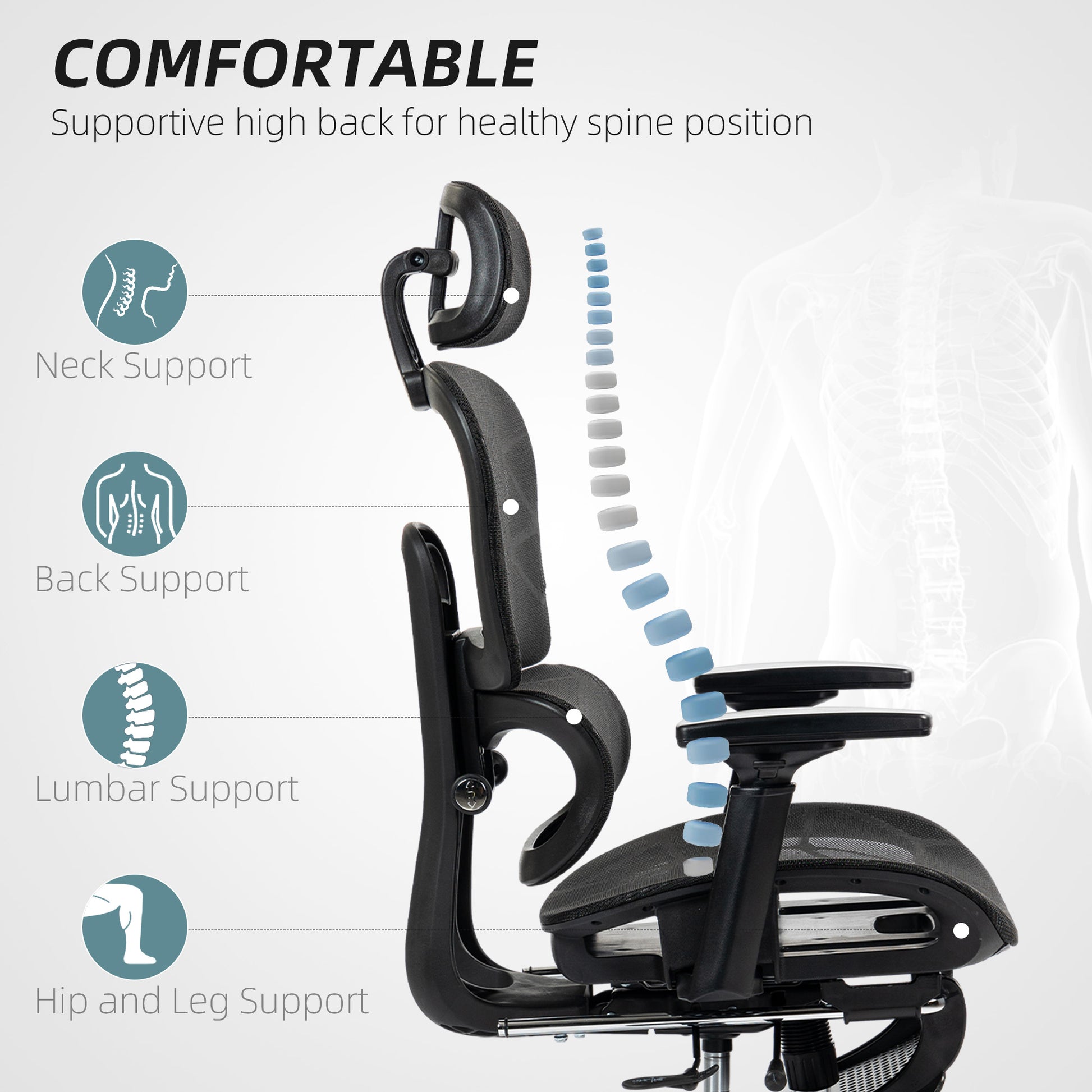Mesh Office Chair - High Back Ergonomic Desk Chair Black-Office Products > Office Furniture > Office Chairs > Task Chairs-DECOROLALA