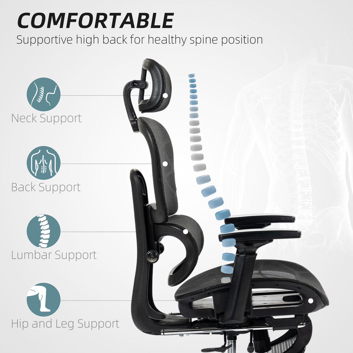 Mesh Office Chair - High Back Ergonomic Desk Chair Black-Task Chairs-DECOROLALA