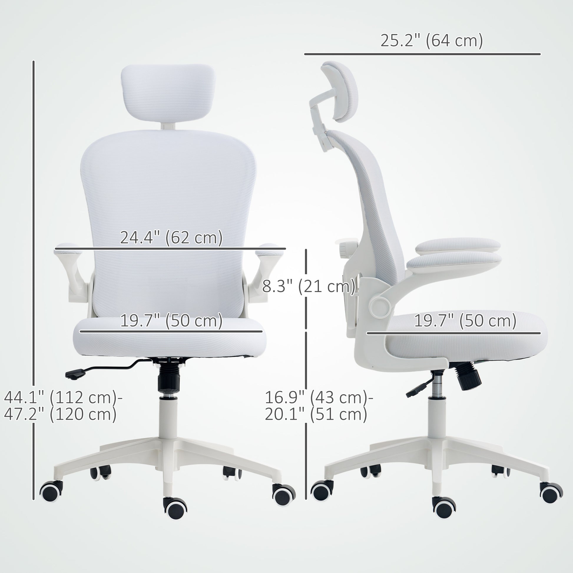 Mesh Office Chair with 4D Lumbar Support - White-Office Products > Office Furniture > Office Chairs-DECOROLALA