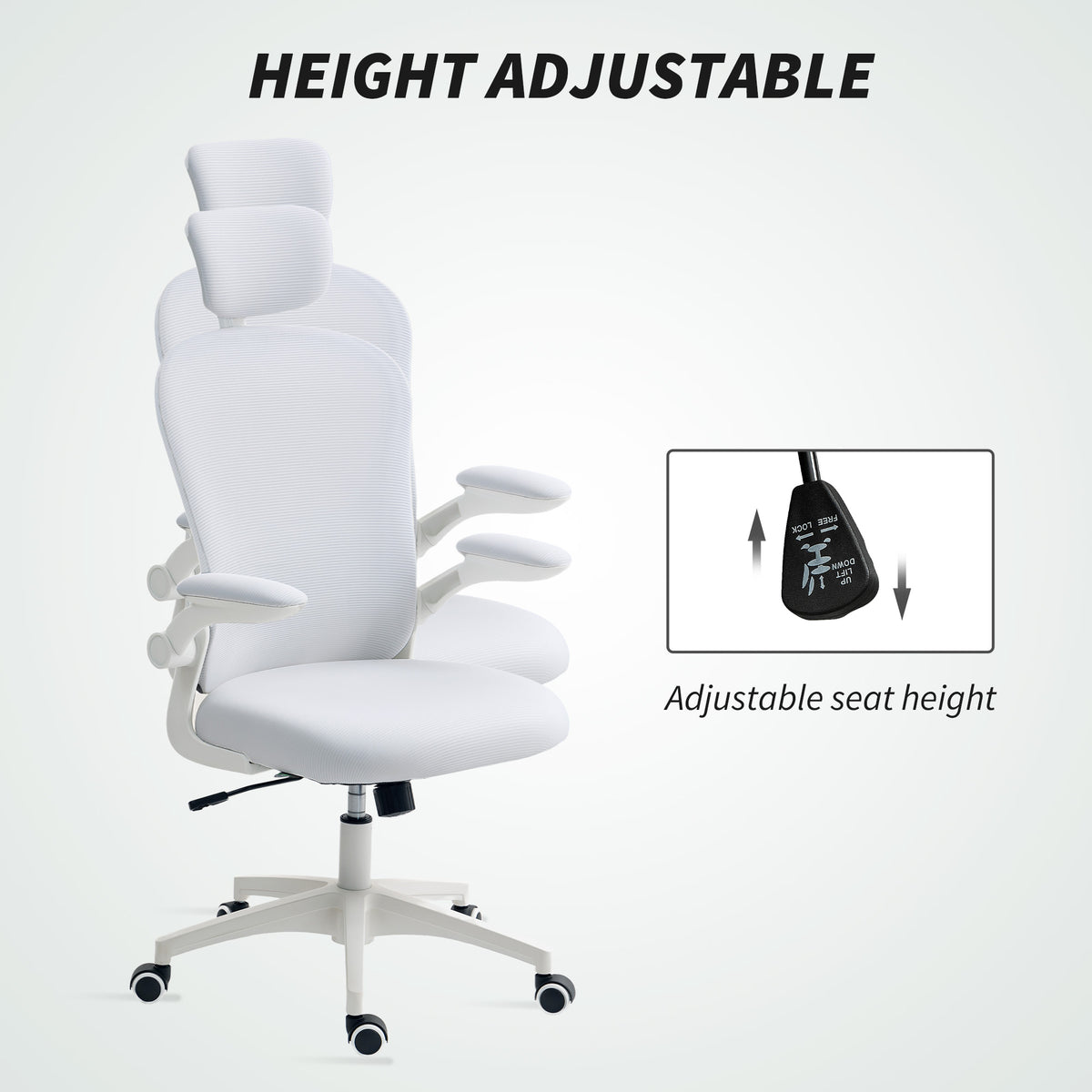 Mesh Office Chair with 4D Lumbar Support - White-Office Products > Office Furniture > Office Chairs-DECOROLALA