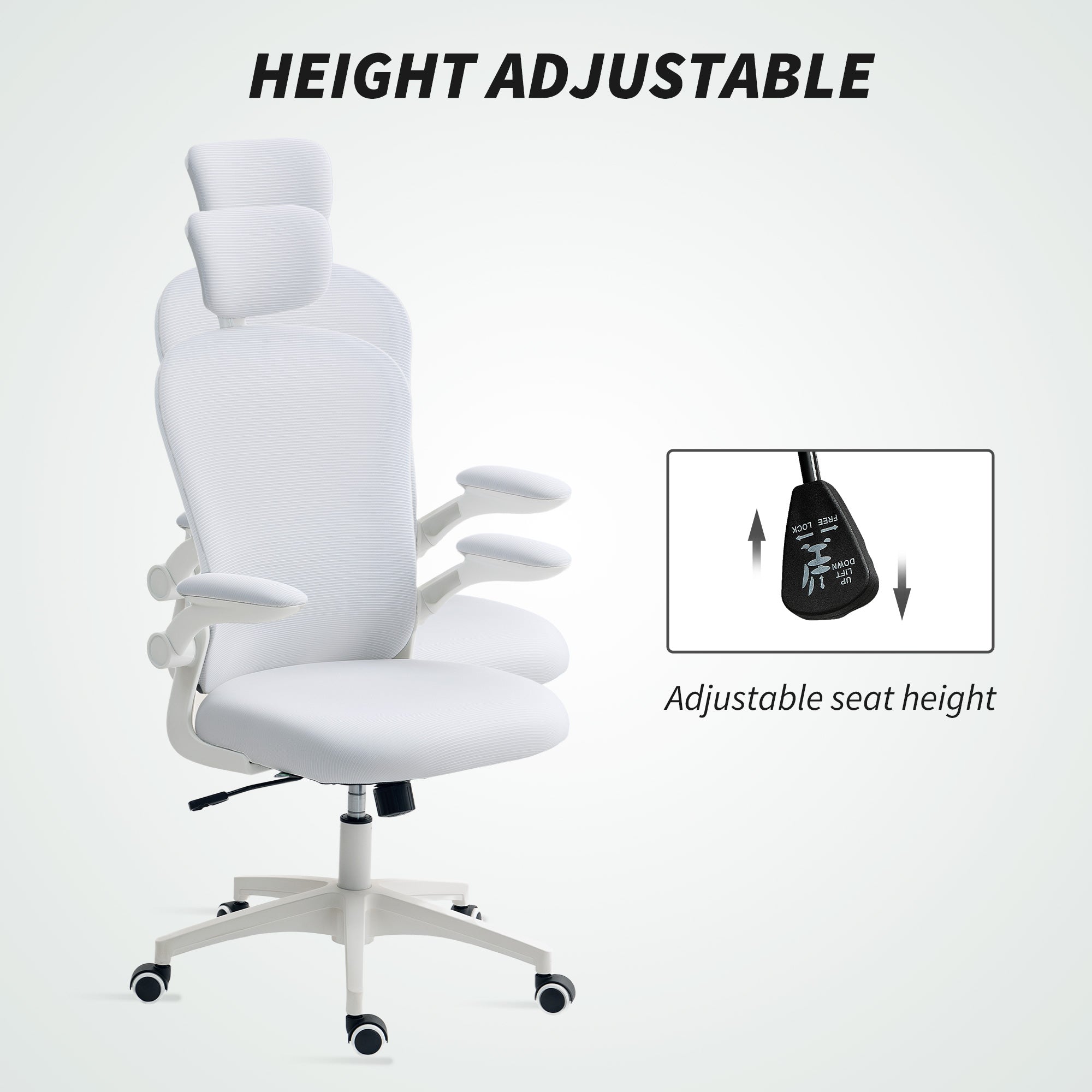 Mesh Office Chair with 4D Lumbar Support - White-Office Products > Office Furniture > Office Chairs-DECOROLALA