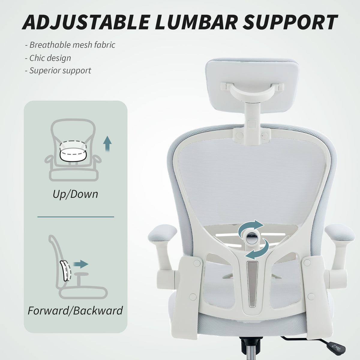 Mesh Office Chair with 4D Lumbar Support - White-Office Products > Office Furniture > Office Chairs-DECOROLALA