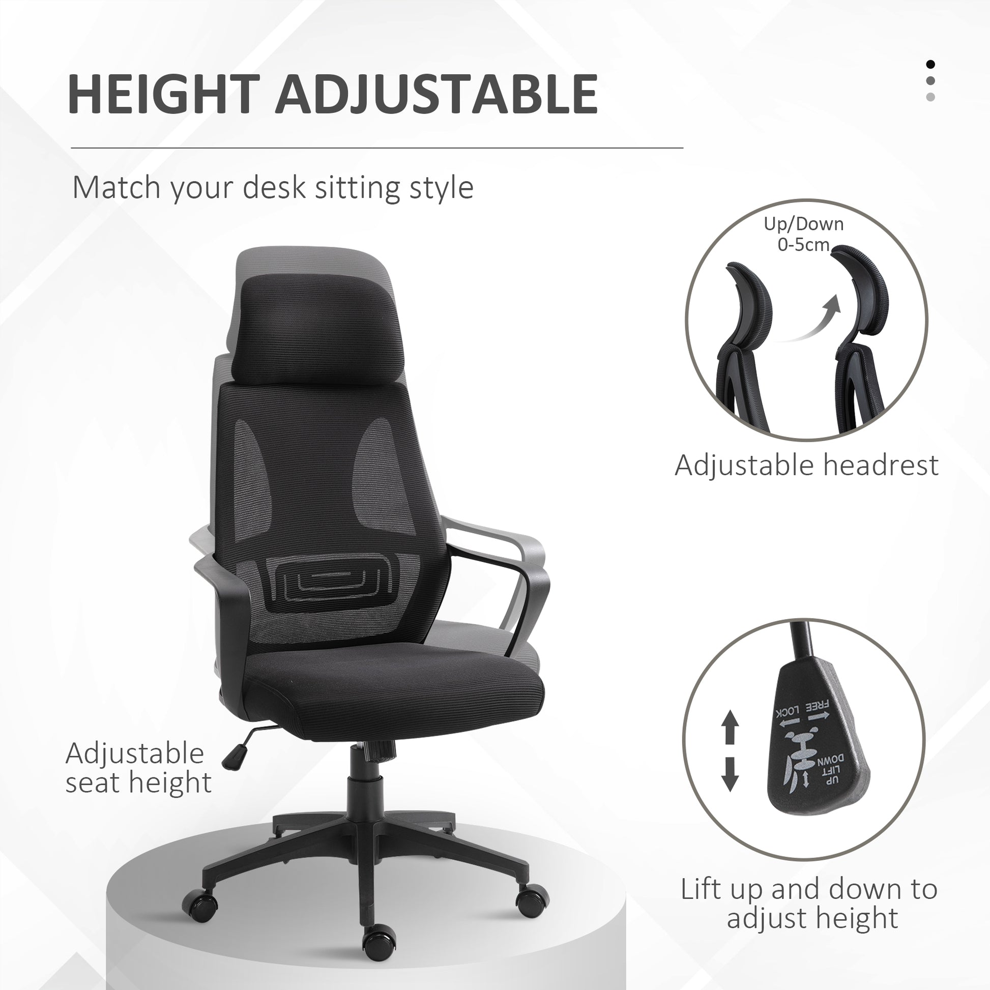 Mesh Office Chair with Up&Down Headrest, Ergonomic Computer Desk Chair with Adjustable Tilt Angle, Height Adjustable Swivel Seat with Lumbar Support for Office, Black-Office Products > Office Furniture > Office Chairs > Task Chairs-DECOROLALA