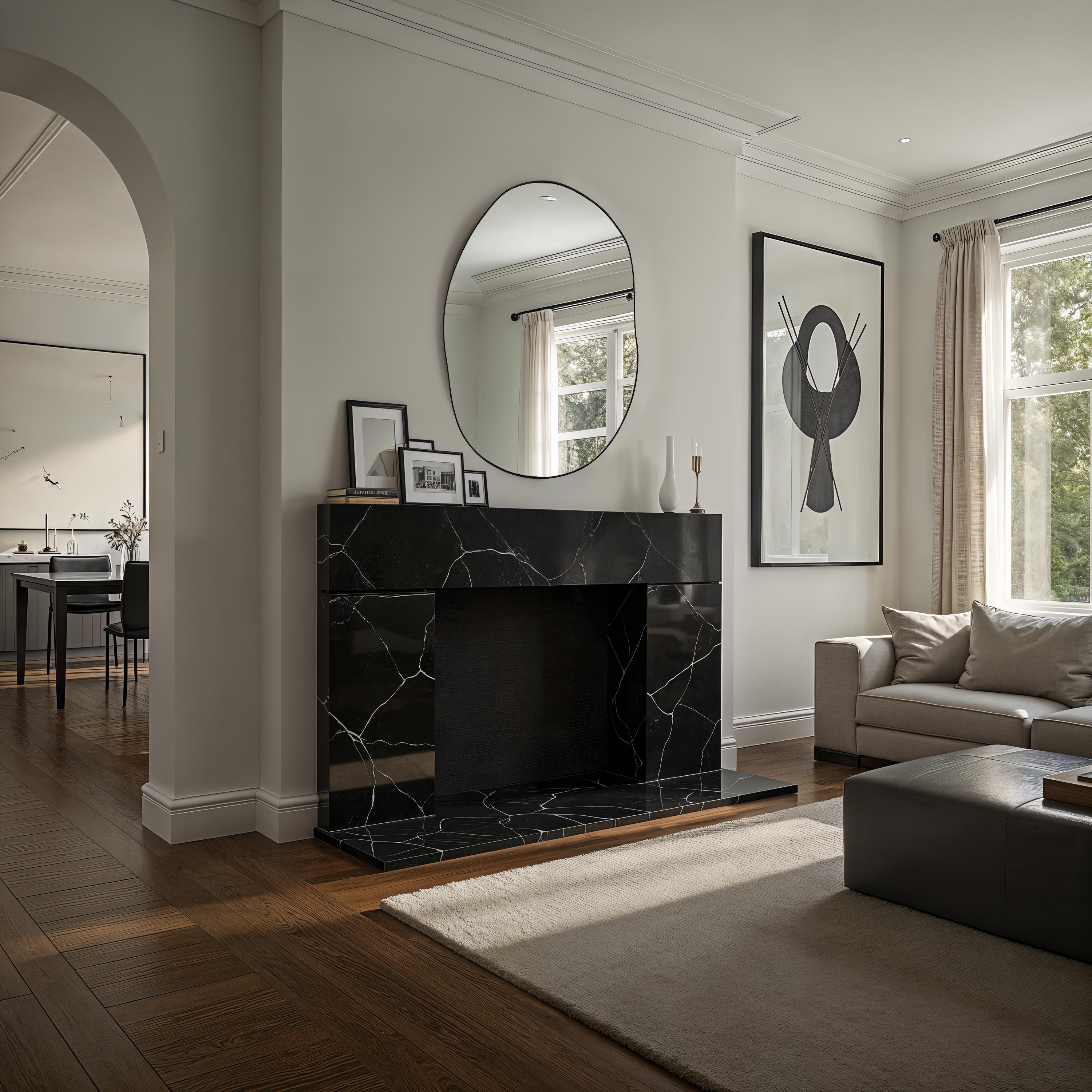 Messini 30" H x 20" W Wall Mirror, Black-Mirror-DECOROLALA