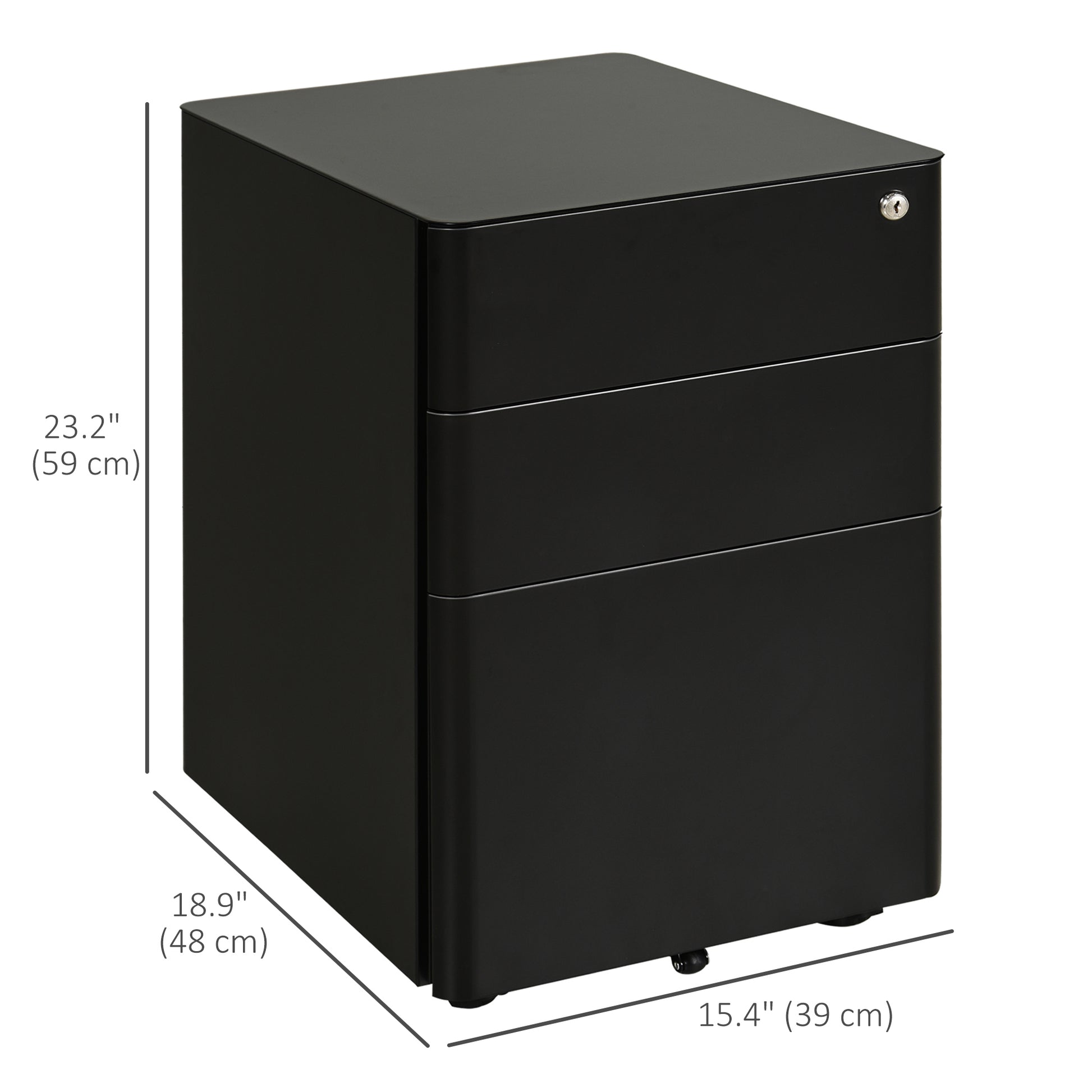 Metal 3-Drawer File Cabinet, Black with Wheels for A4, Legal Files-DECOROLALA